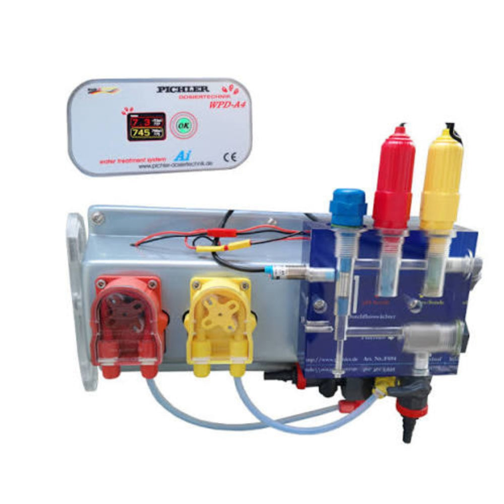 Pichler WPD-A4 mini R297 mit OLED-Bedienfeld, Messzelle und Dosierpumpen