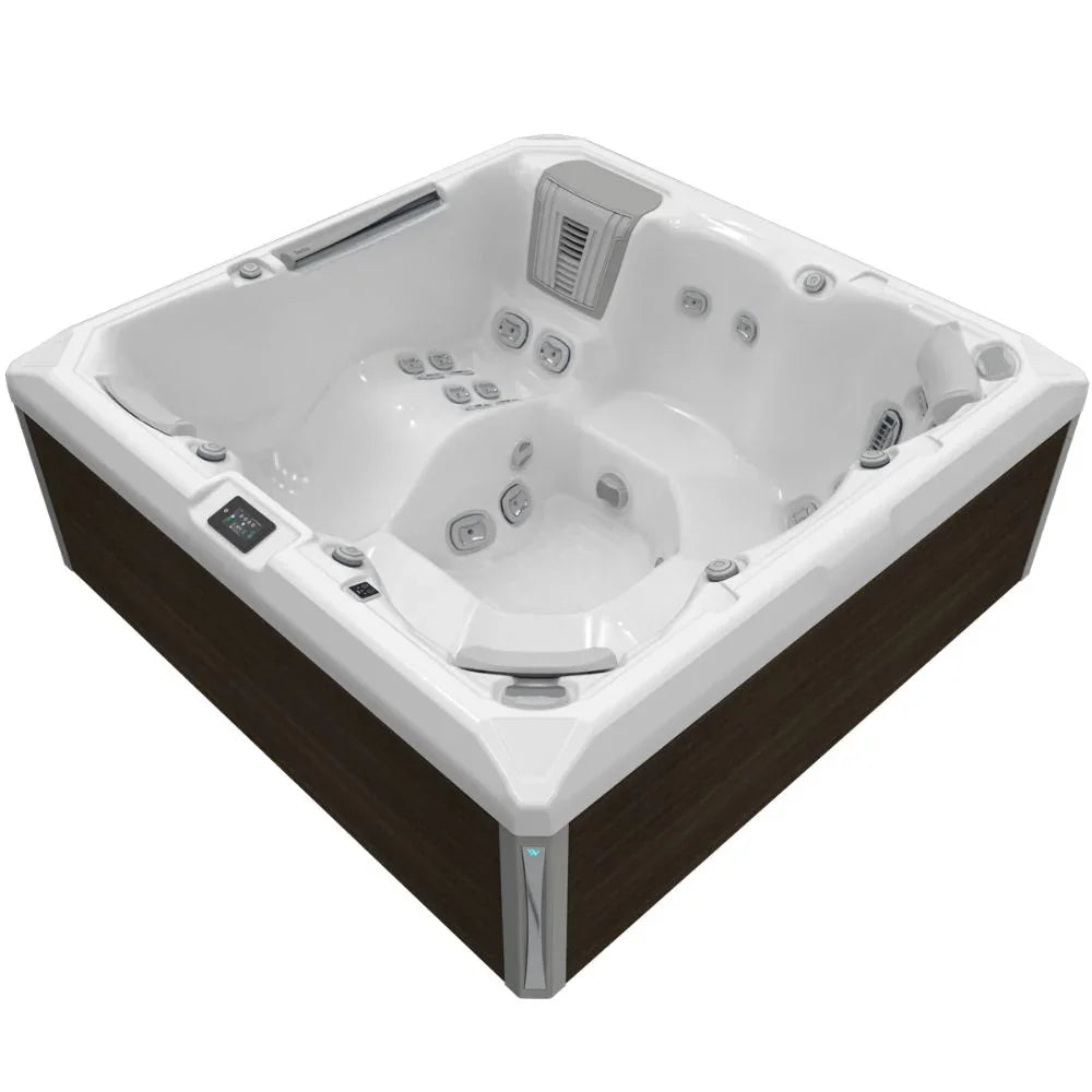 Wellis Whirlpool mit moderner Hydromassage, eckiges Design, weiß-braune Verkleidung