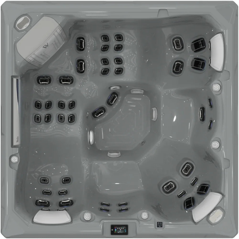 Wellis Whirlpool mit grauer Acryl-Oberfläche, ergonomisches Design, zahlreiche Massagedüsen