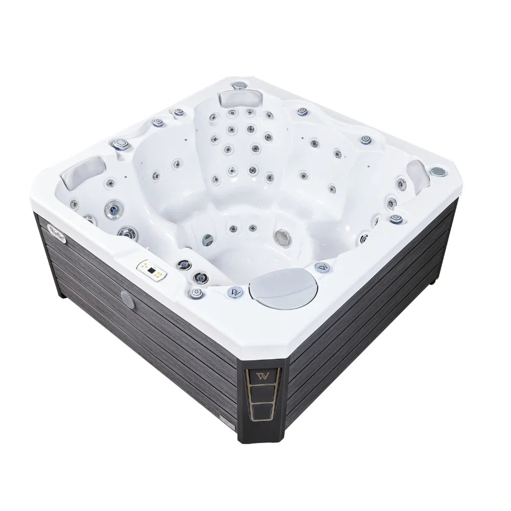 Wellis Outdoor Whirlpool mit weißer Acrylwanne, modernem Design und vielen Massagedüsen