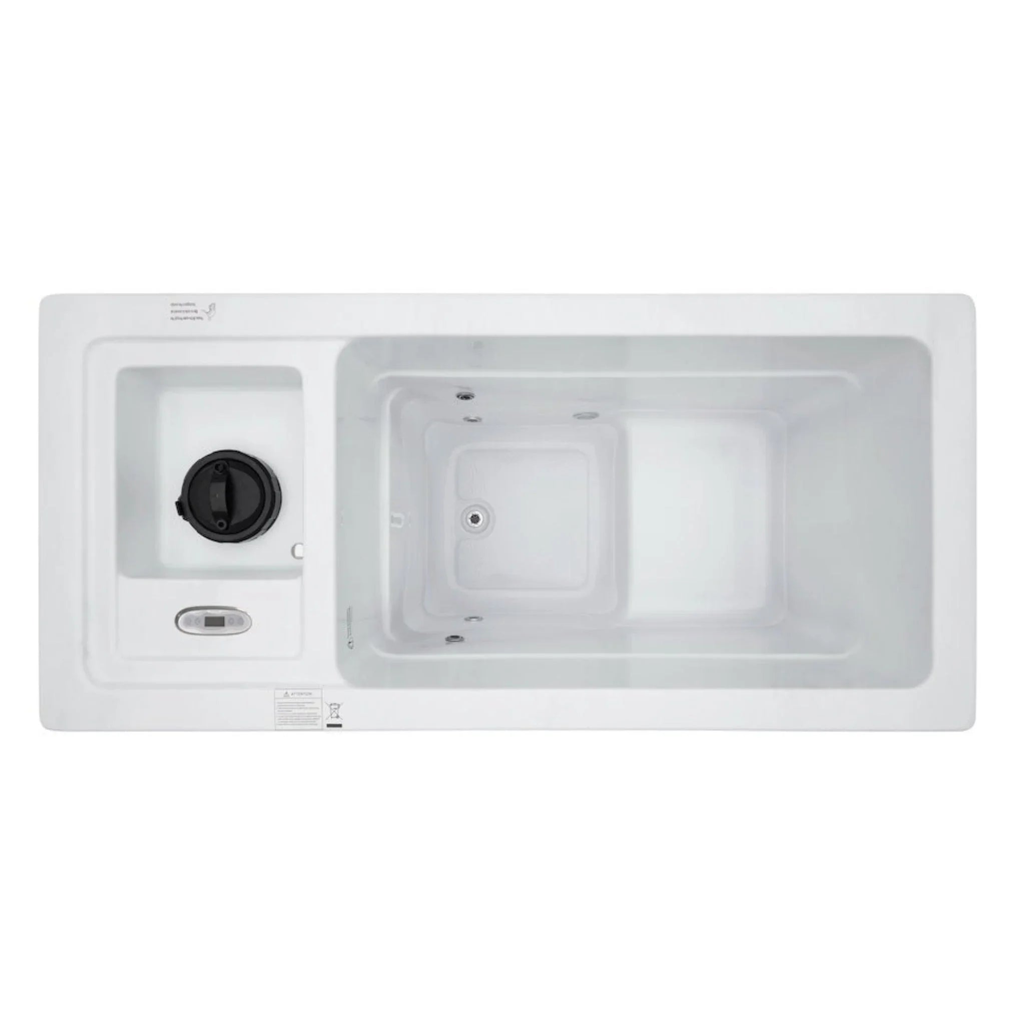 Weißer Outdoor Whirlpool mit moderner rechteckiger Form, SwimSpa-Funktion, minimalistischem Design