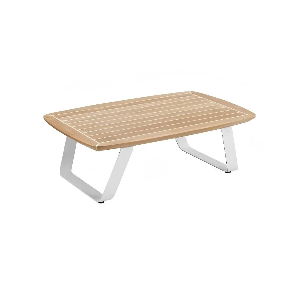 Higold Couchtisch aus hochwertigem Holzoptik und Aluminium für Garten und Terrasse, modernes Design