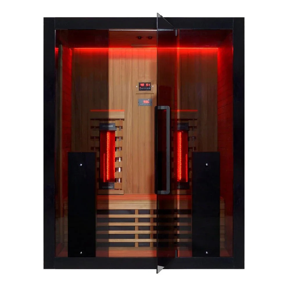Infrarot Sauna für 2 Personen aus Holz, modernes Design, LED-Beleuchtung, ideal für Wellness im Garten