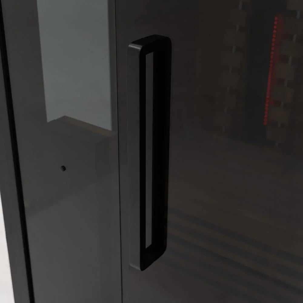 Detail schwarze Türgriff Glasfront Infrarot Sauna hochwertig für Garten oder Terrasse