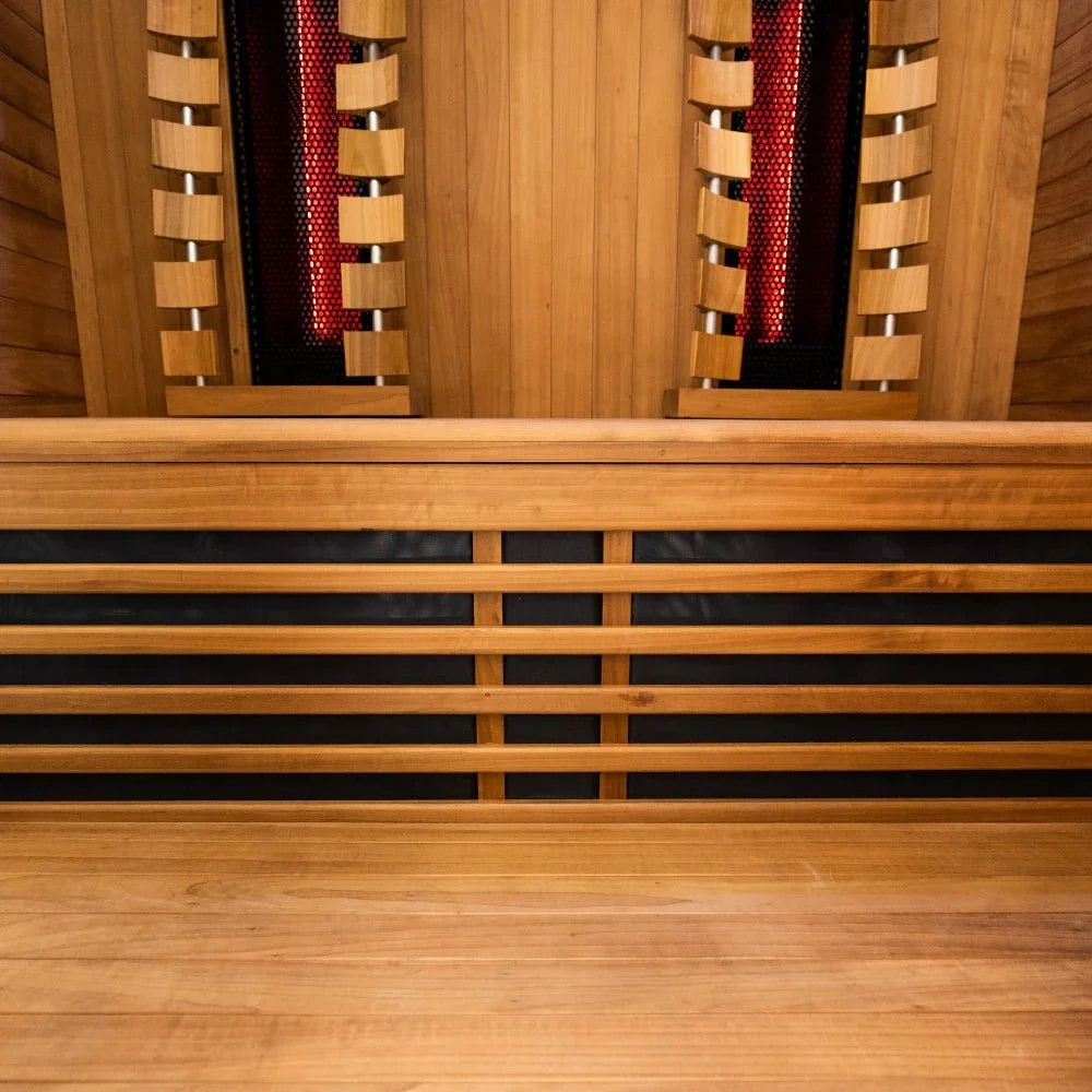 Hochwertige Infrarot Sauna für zwei Personen aus Holz, modernes Design, Wellness für Garten oder Terrasse