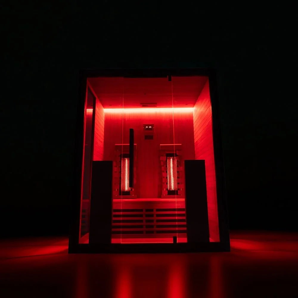 Moderne Infrarot Sauna für 2 Personen mit stilvoller LED-Beleuchtung für Garten oder Terrasse