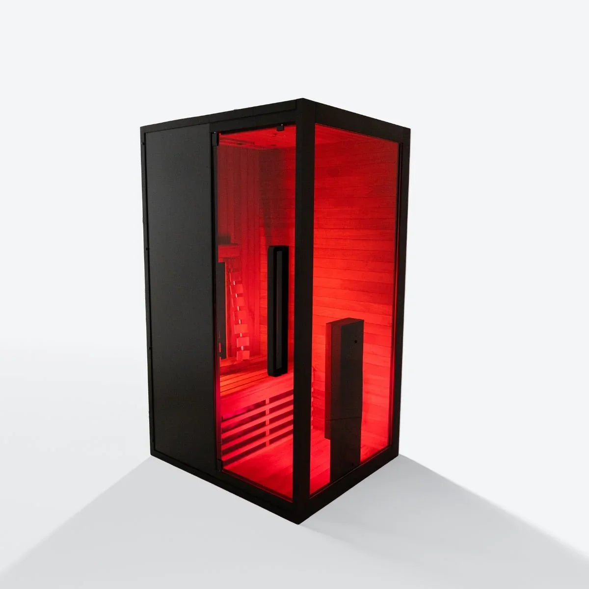 Moderne Premium-Infrarotsauna für 1 Person mit Glasfront, elegantes Design, ideal für Wellness zuhause