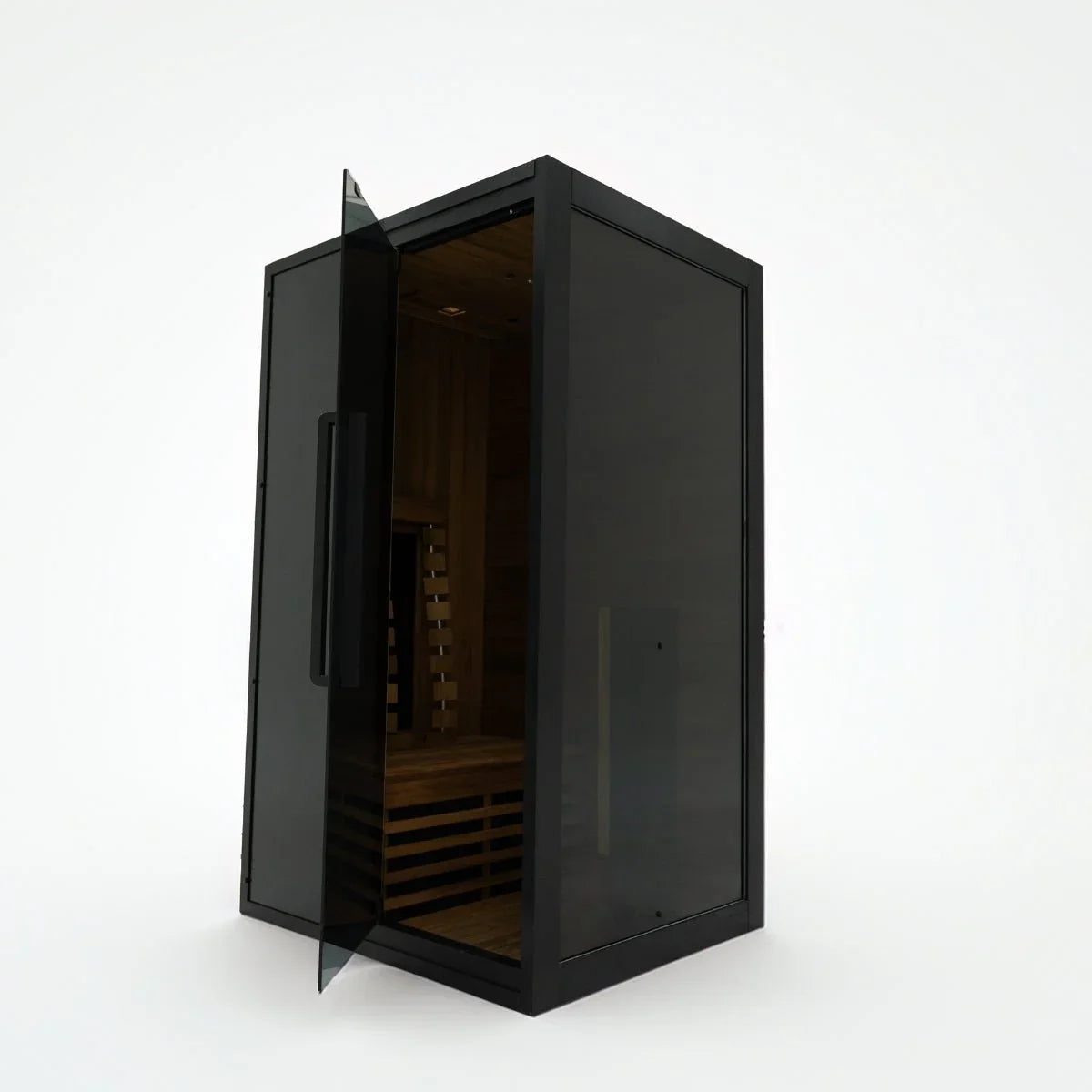 Moderne Infrarotsauna für 1 Person aus Holz und Glas, ideal für Garten oder Terrasse, elegantes Design