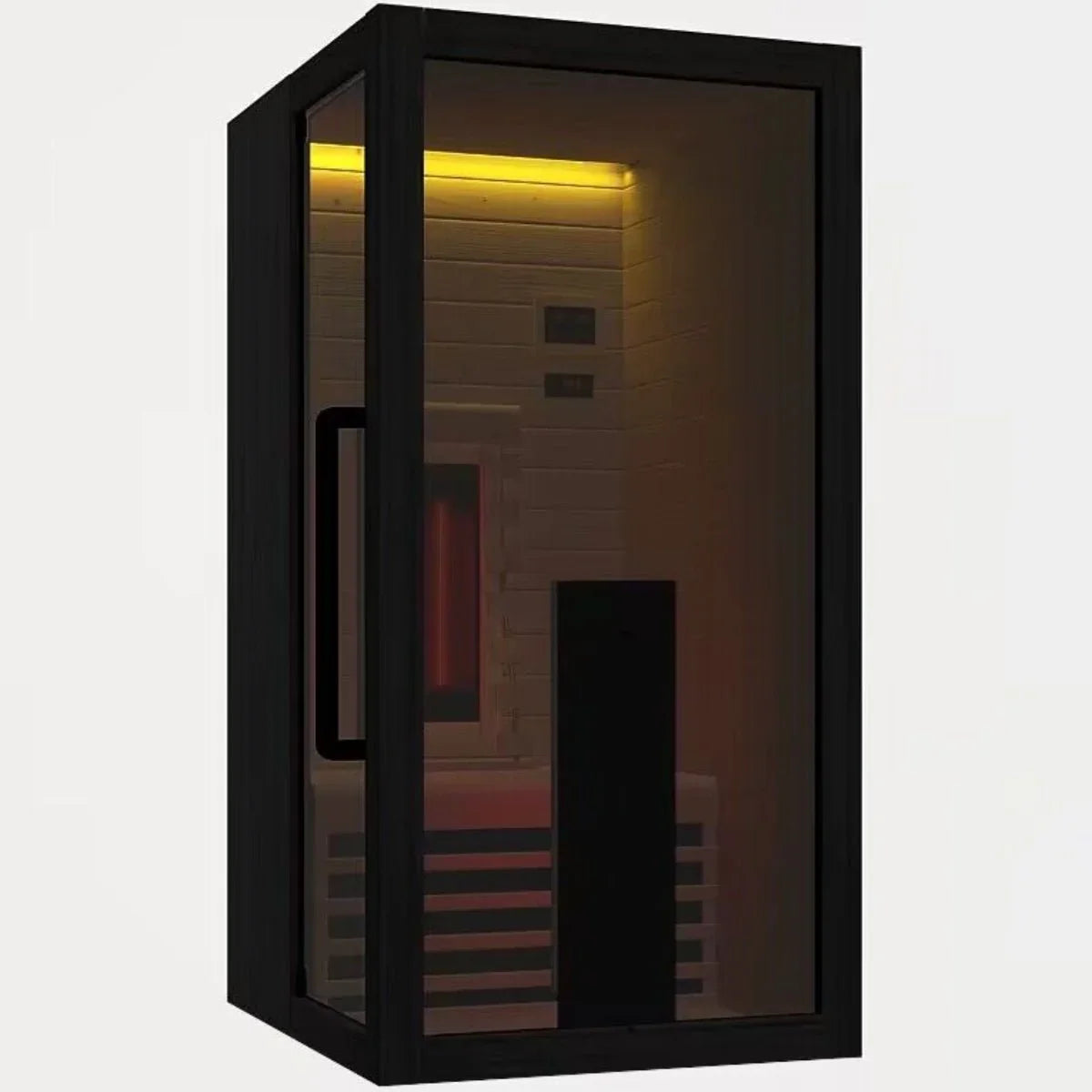 Moderne Infrarotsauna für 1 Person, schwarz, Glasfront, geeignet für Garten oder Terrasse, Wellness