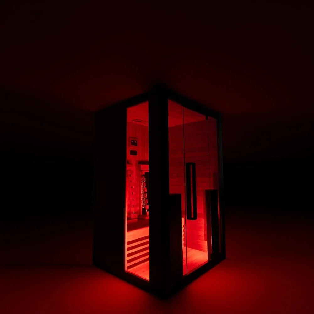 Moderne Infrarot Sauna für 2 Personen mit LED-Beleuchtung, elegantes Holzdesign, Wellness