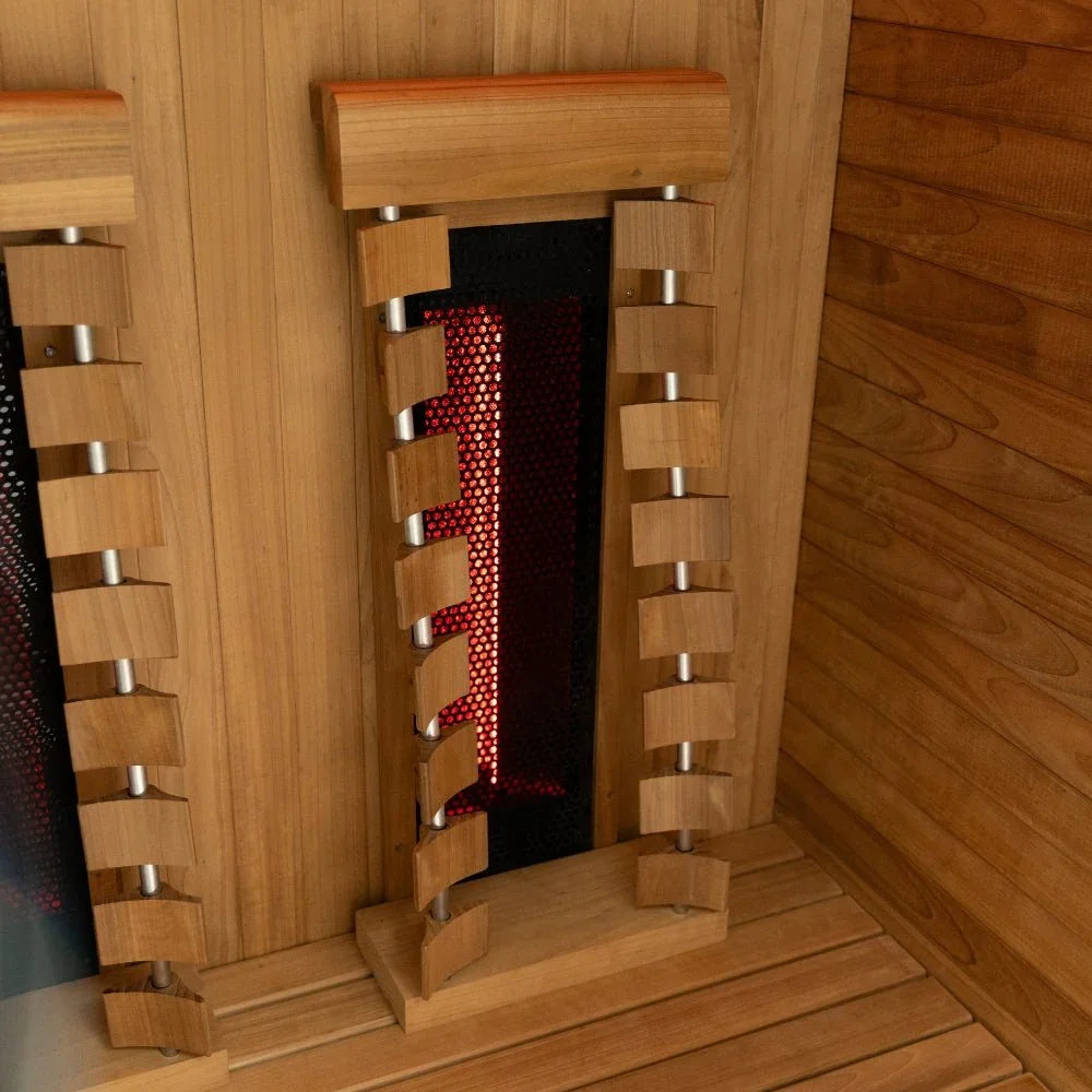 Hochwertige Infrarot Sauna für zwei Personen mit Holzdesign, ideal für Wellness im Garten