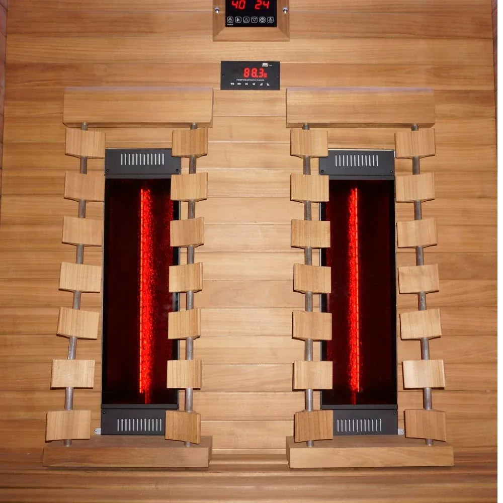 Moderne Infrarot-Sauna für 2 Personen, edles Holzdesign, Wellness-Highlight für Garten oder Terrasse