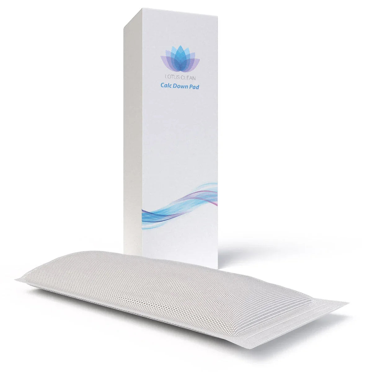 Lotus Clean Calc Down Pad für Whirlpool Pflege, Packung und Pad auf weißem Hintergrund