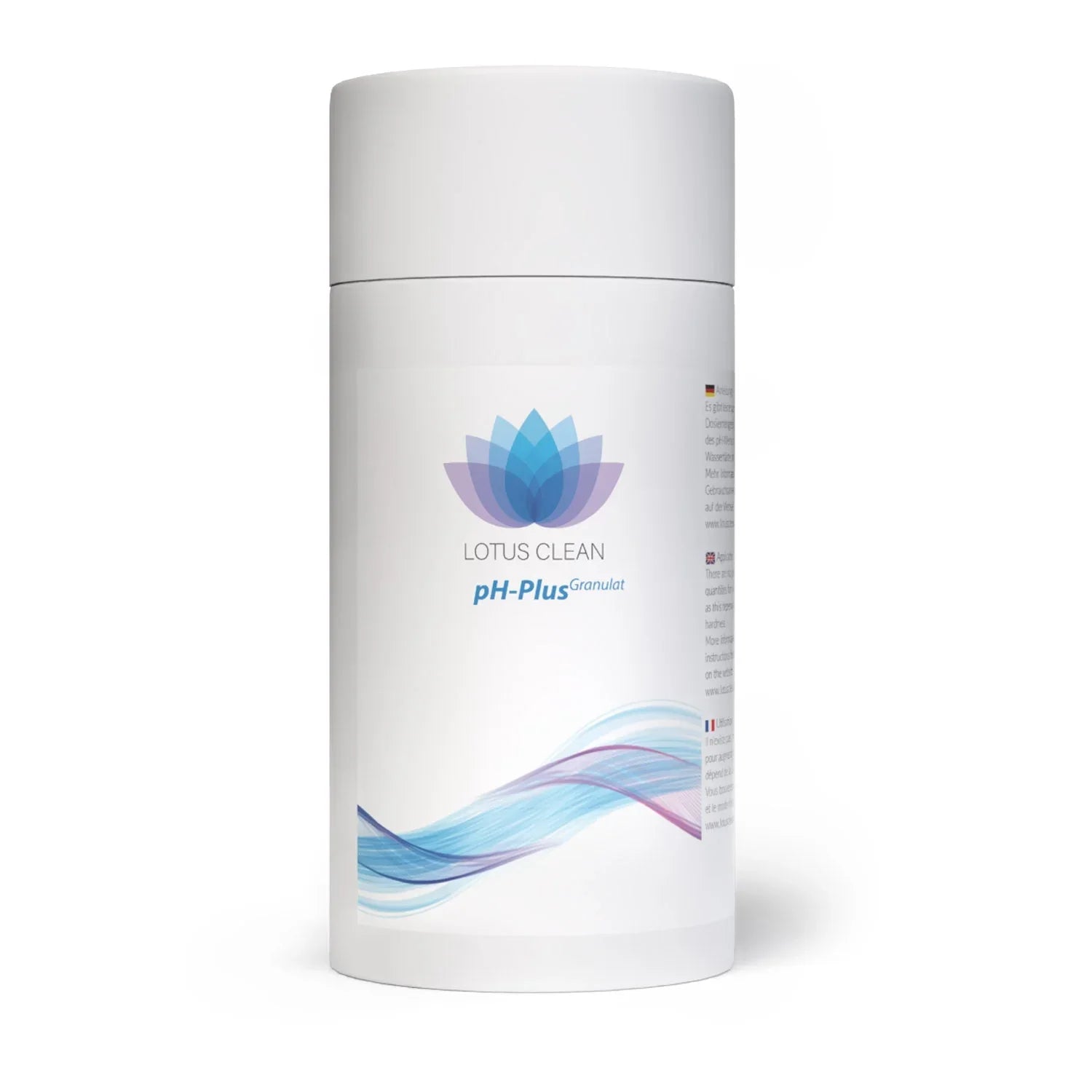 Lotus Clean pH-Plus Granulat 1kg zur Whirlpool Wasserpflege, weiße Dose auf weißem Hintergrund