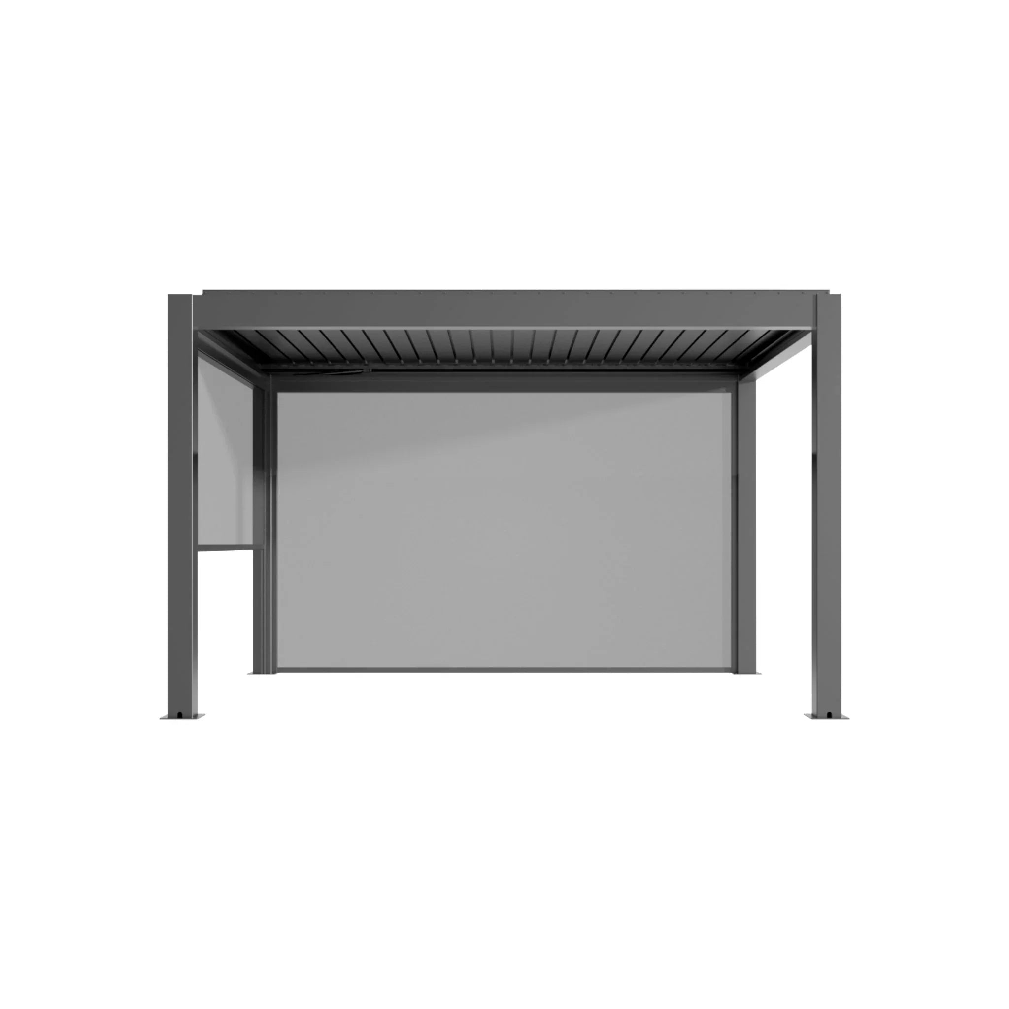 Motorisierte Seitenbeschattung für MotionFlex Pergola, modern, wetterfest, Anthrazit-Grau.