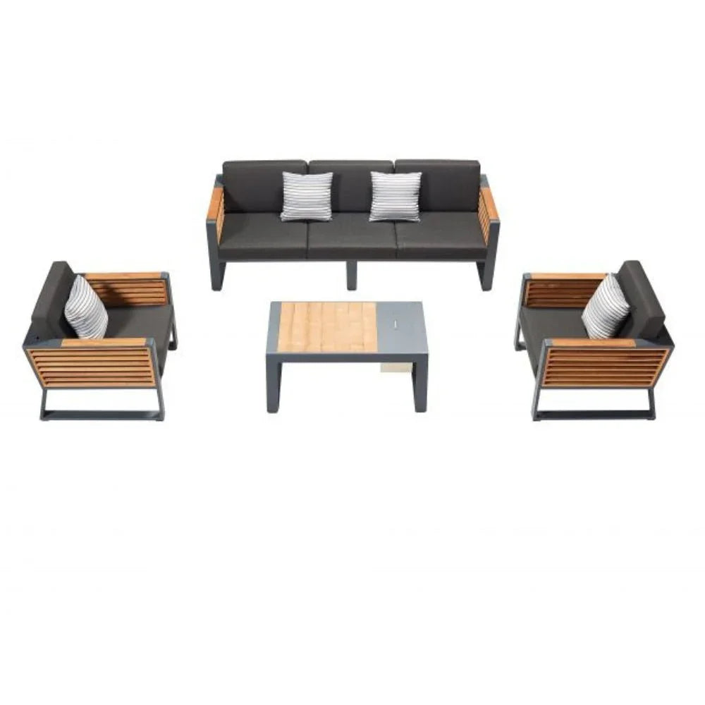 Higold Gartenmöbel Set aus Aluminium und Teakholz, modern, ideal für Terrasse oder Garten