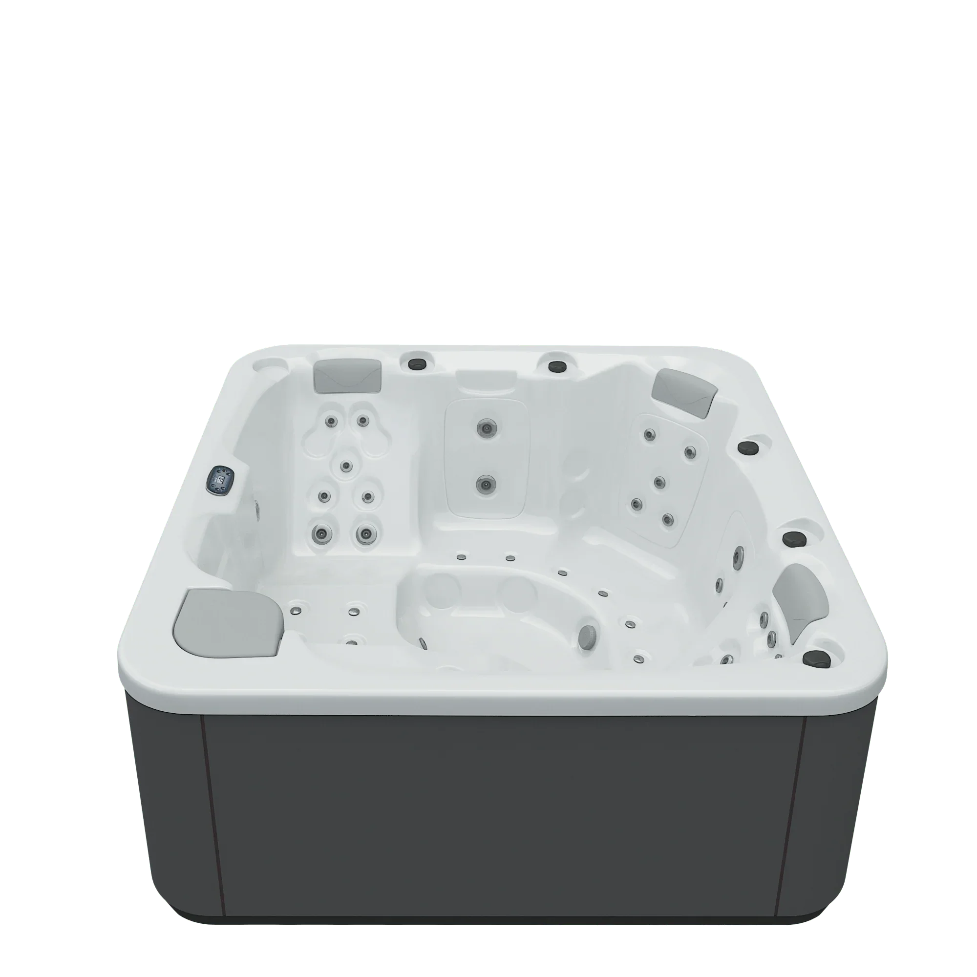 Hochwertiger Outdoor Whirlpool für Garten oder Terrasse, modernes Design, weiß-grau, Spa Wellness.