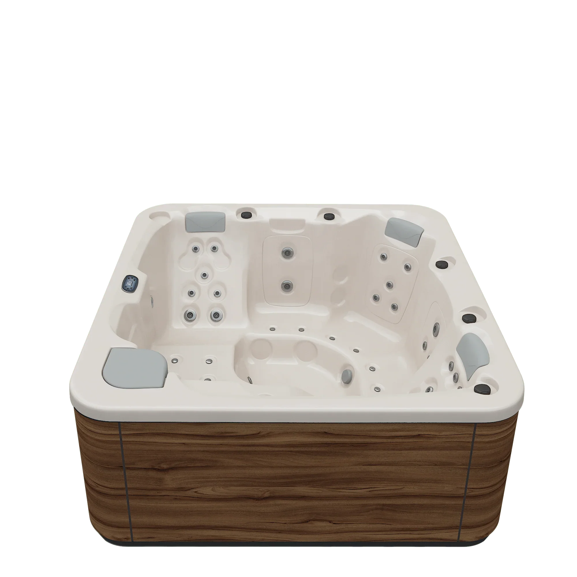 Hochwertiger Outdoor Whirlpool für Garten, modernes Design mit Holzoptik, Wellness-Highlight