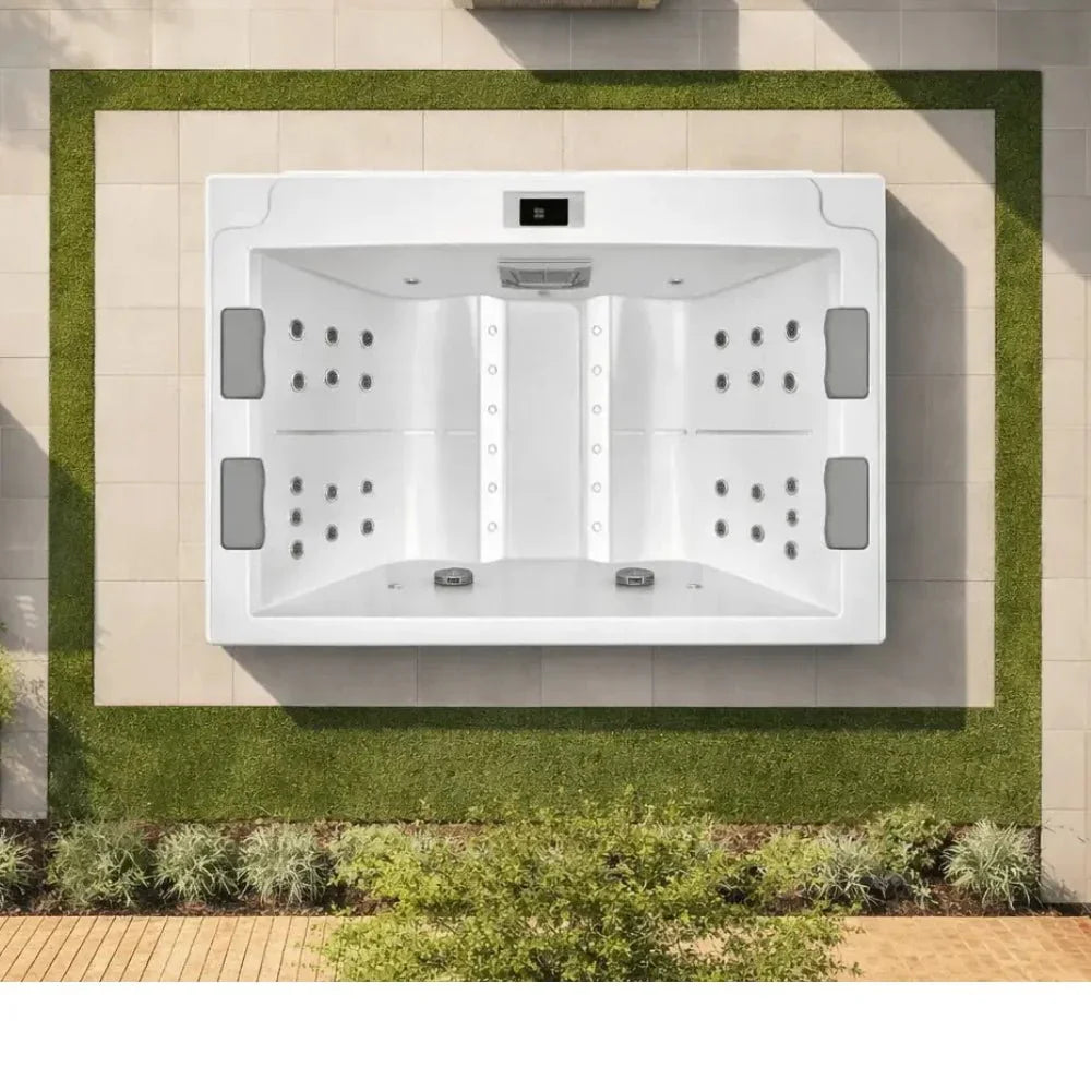 Moderner Outdoor Whirlpool mit Massagedüsen, weißes Design für Garten oder Terrasse, Wellness-Highlight