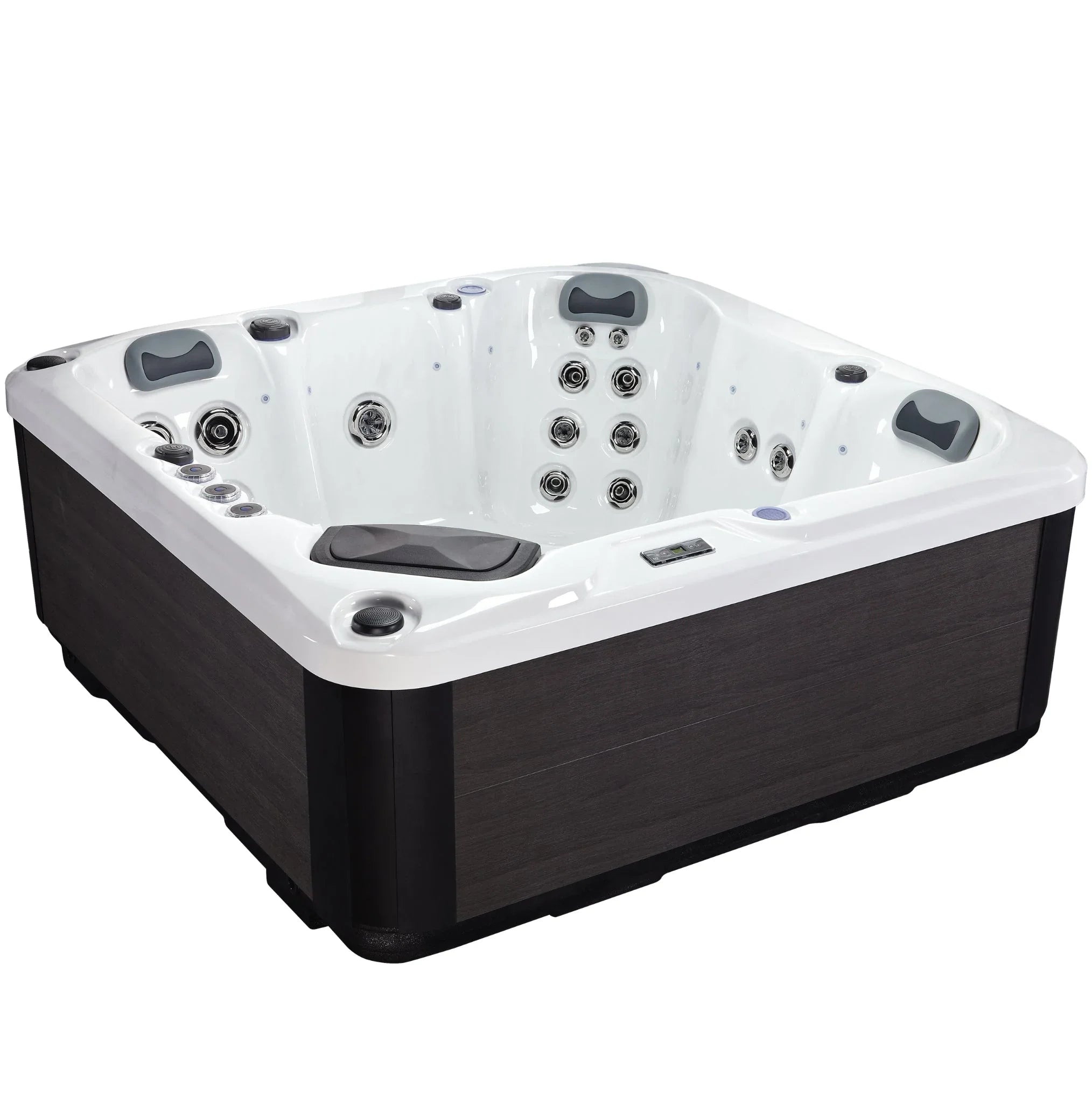 Moderner Outdoor Whirlpool PureLine Balance 2.7 mit Massagedüsen, weiß-schwarz, für Garten