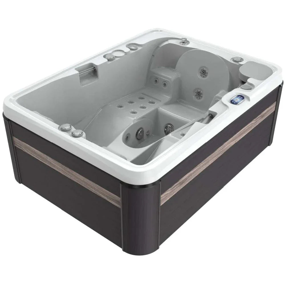 Hochwertiger Outdoor Whirlpool für Garten oder Terrasse, modernes Design, graue Acrylwanne, Wellness-Highlight