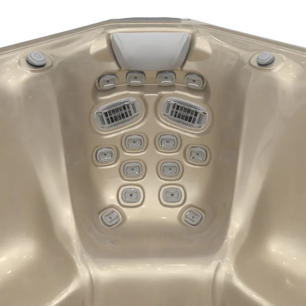 Detailansicht hochwertiger Wellis Whirlpool Massagedüsen, beiges Design, Outdoor-Spa