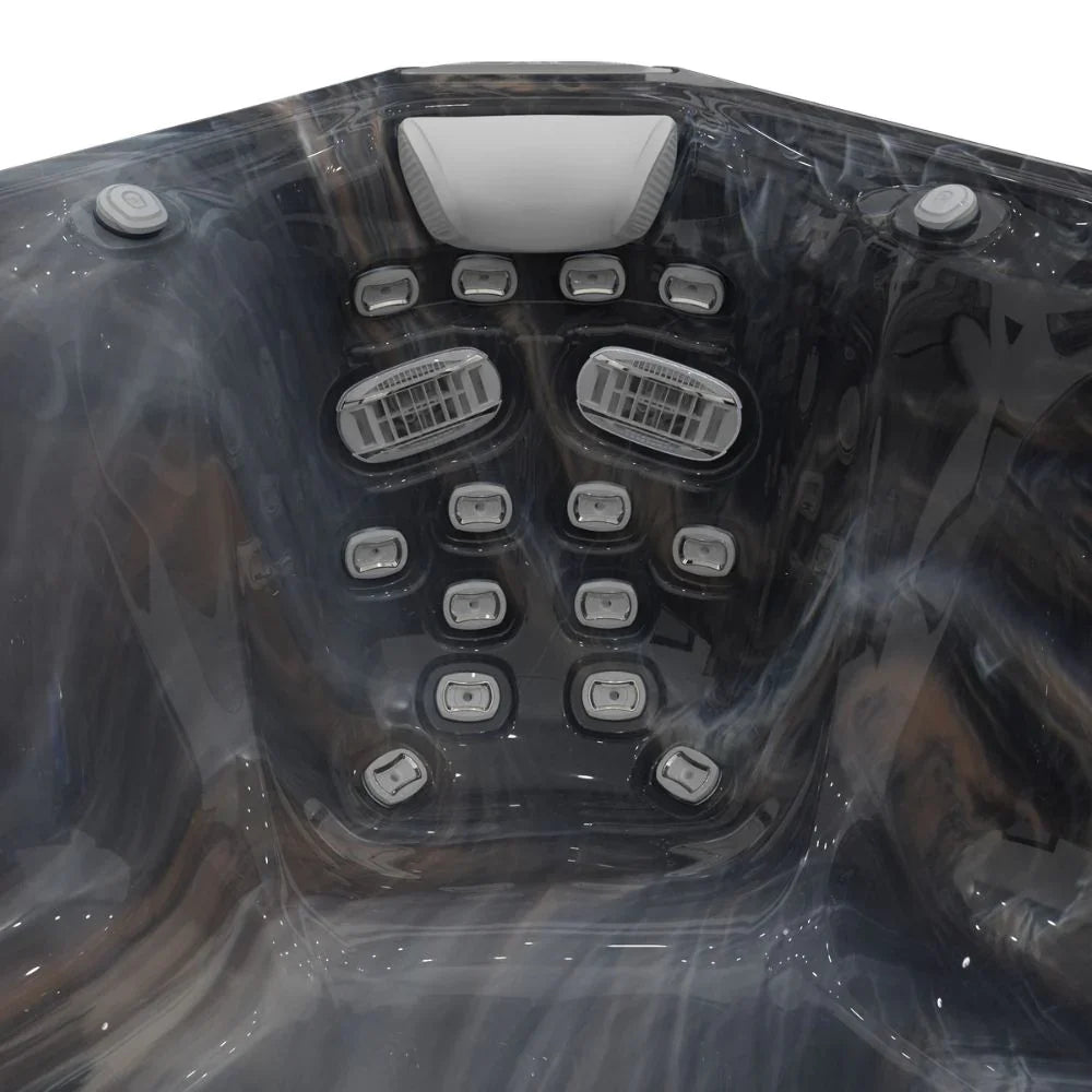 Detailansicht Wellness-Massagedüsen im Wellis Outdoor Whirlpool, modernes Acryl-Design, grau