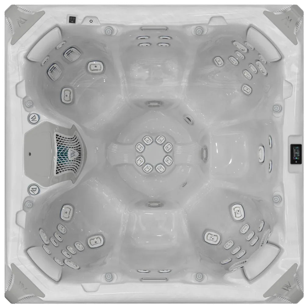 Wellis Elbrus Life Outdoor Whirlpool in Weiß, quadratische Bauform, moderne Massagedüsen, luxuriöses Spa-Design für Garten oder Terrasse