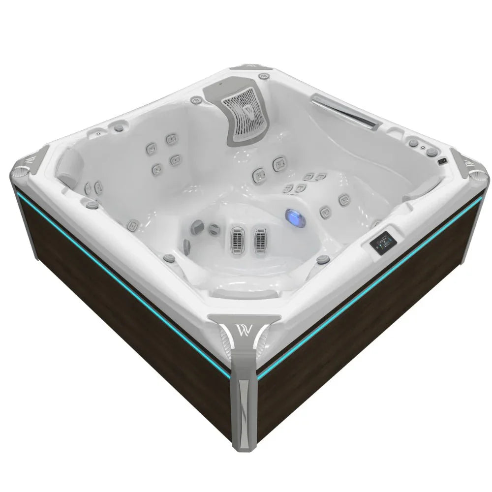 Wellis Kilimanjaro Outdoor Whirlpool mit LED-Beleuchtung, modernes Design, braune Verkleidung