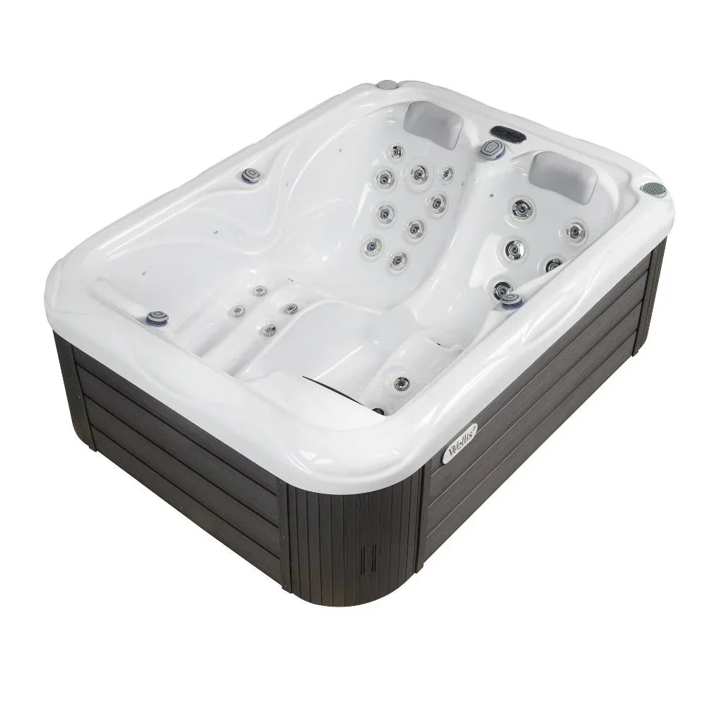 Wellis Mars Outdoor Whirlpool in Weiß mit dunkler Verkleidung, hochwertiges Spa-Design