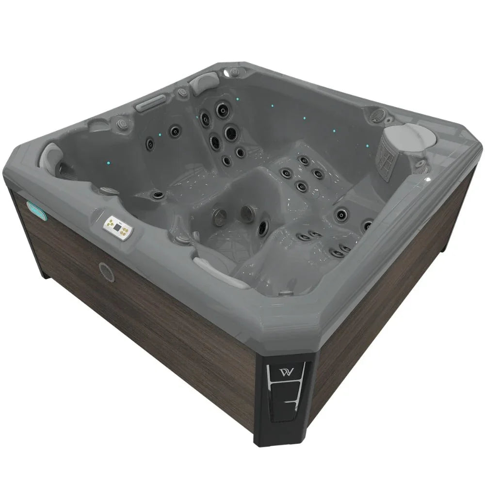 Wellis Outdoor Whirlpool Palermo Life in Grau mit Massagedüsen und Holzverkleidung, modernes Design