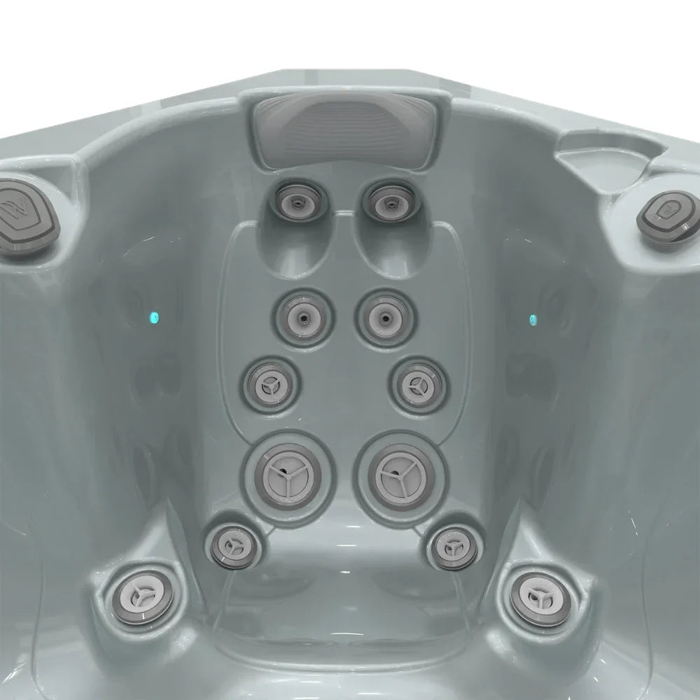 Detailsitz im Wellis Whirlpool mit Massagedüsen, ergonomisches Design, graues Acryl