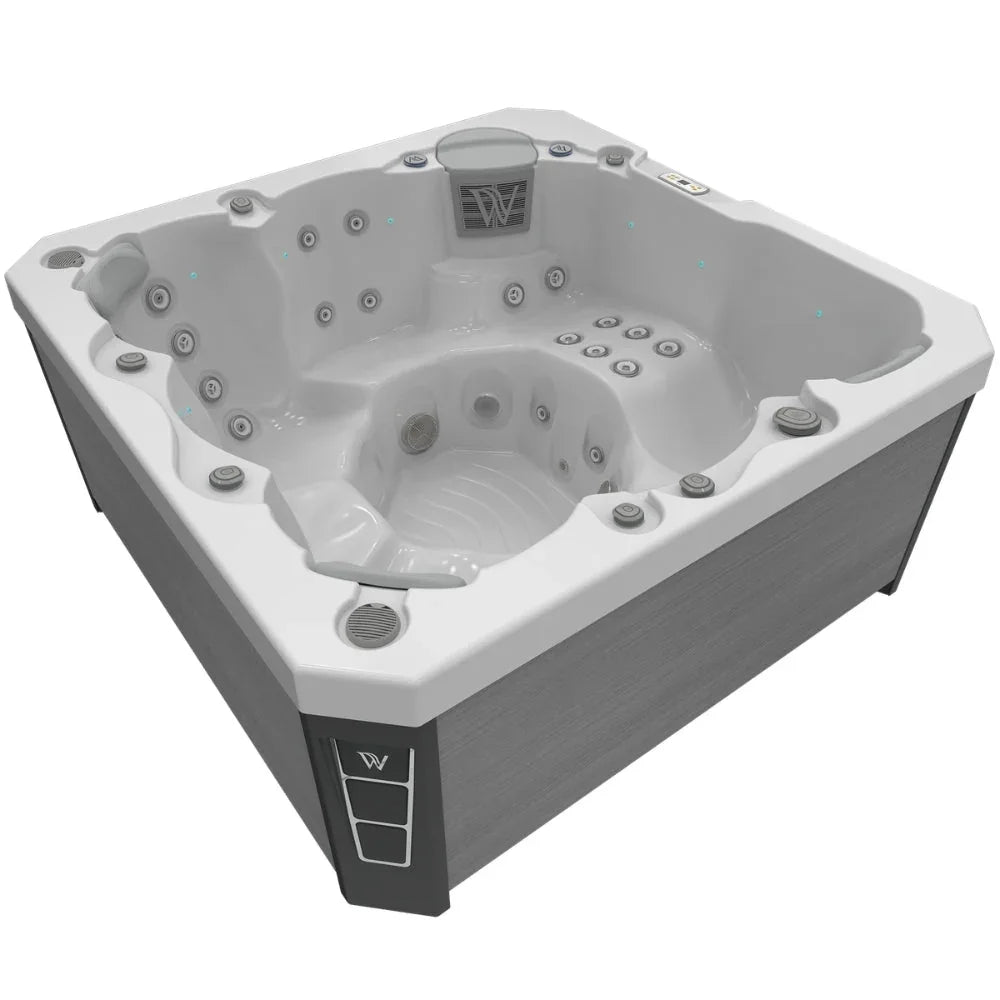 Wellis Outdoor Whirlpool für Garten, modernes Spa-Design, hochwertig, grau-weiß