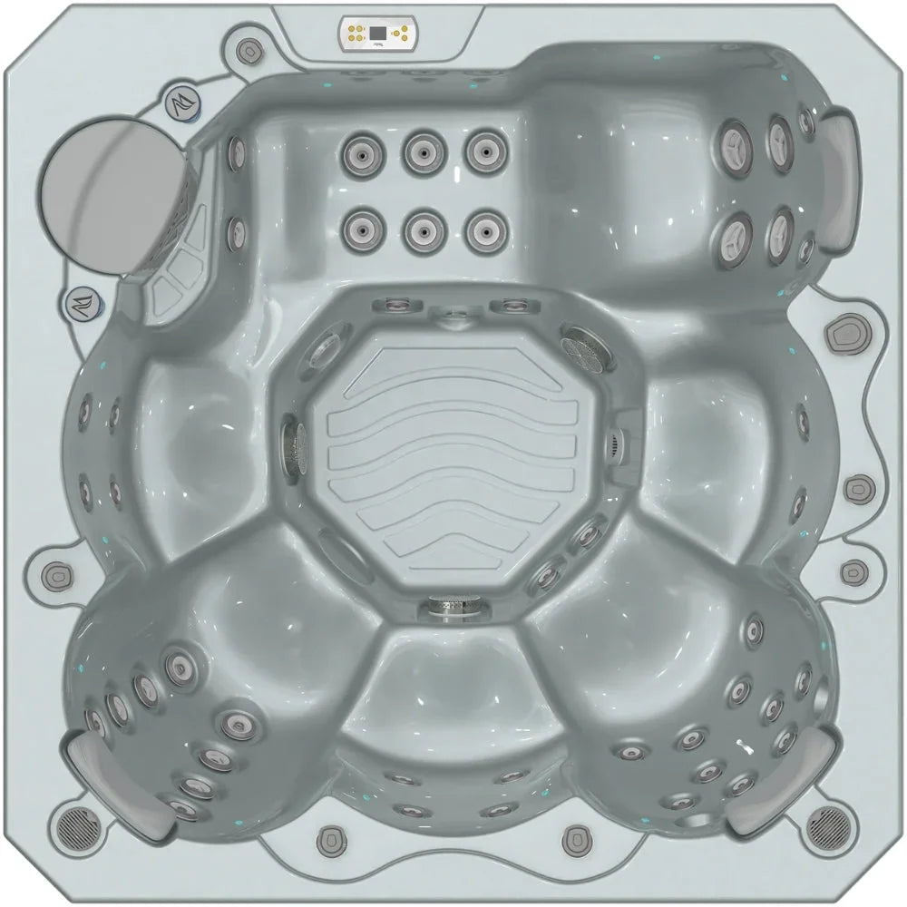 Modernes Wellis Outdoor Whirlpool, graues Design mit mehreren Massagedüsen, ideal für Garten oder Terrasse