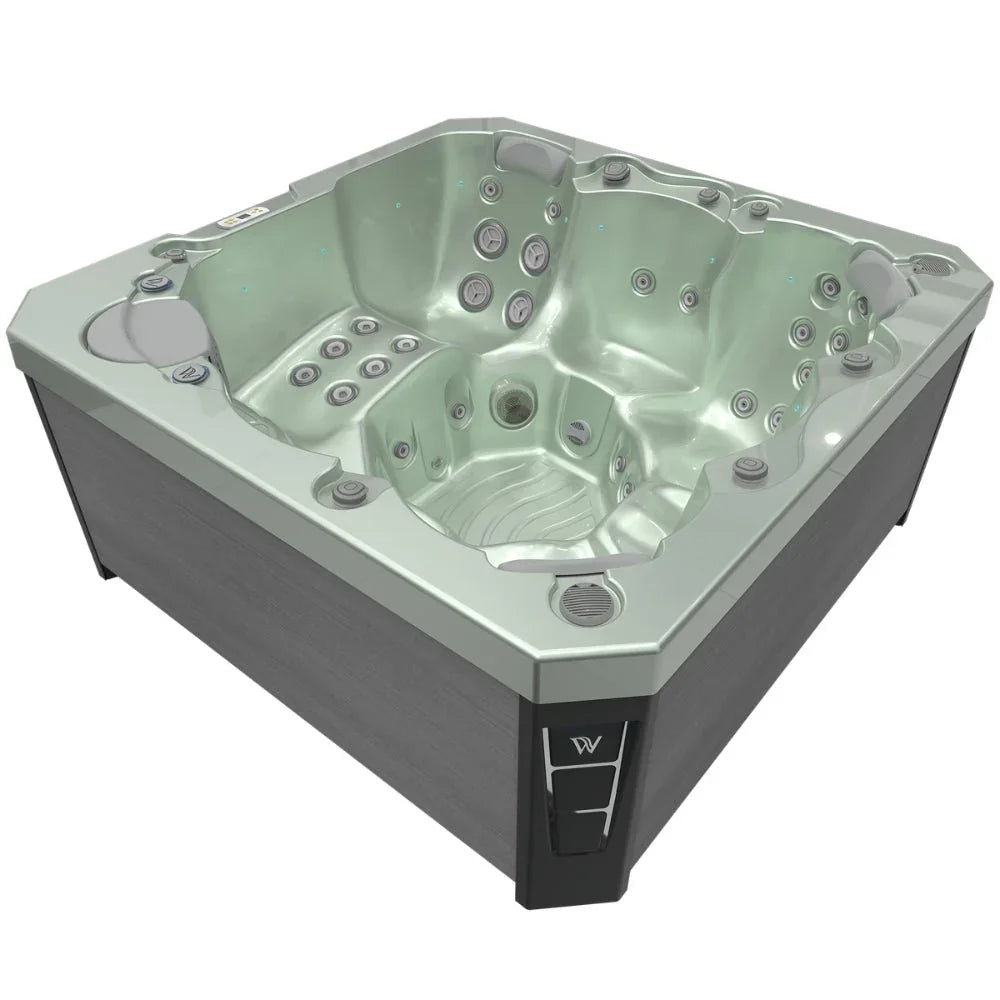 Wellis Outdoor Whirlpool mit grauer Verkleidung und modernen Massagedüsen, für Garten oder Terrasse
