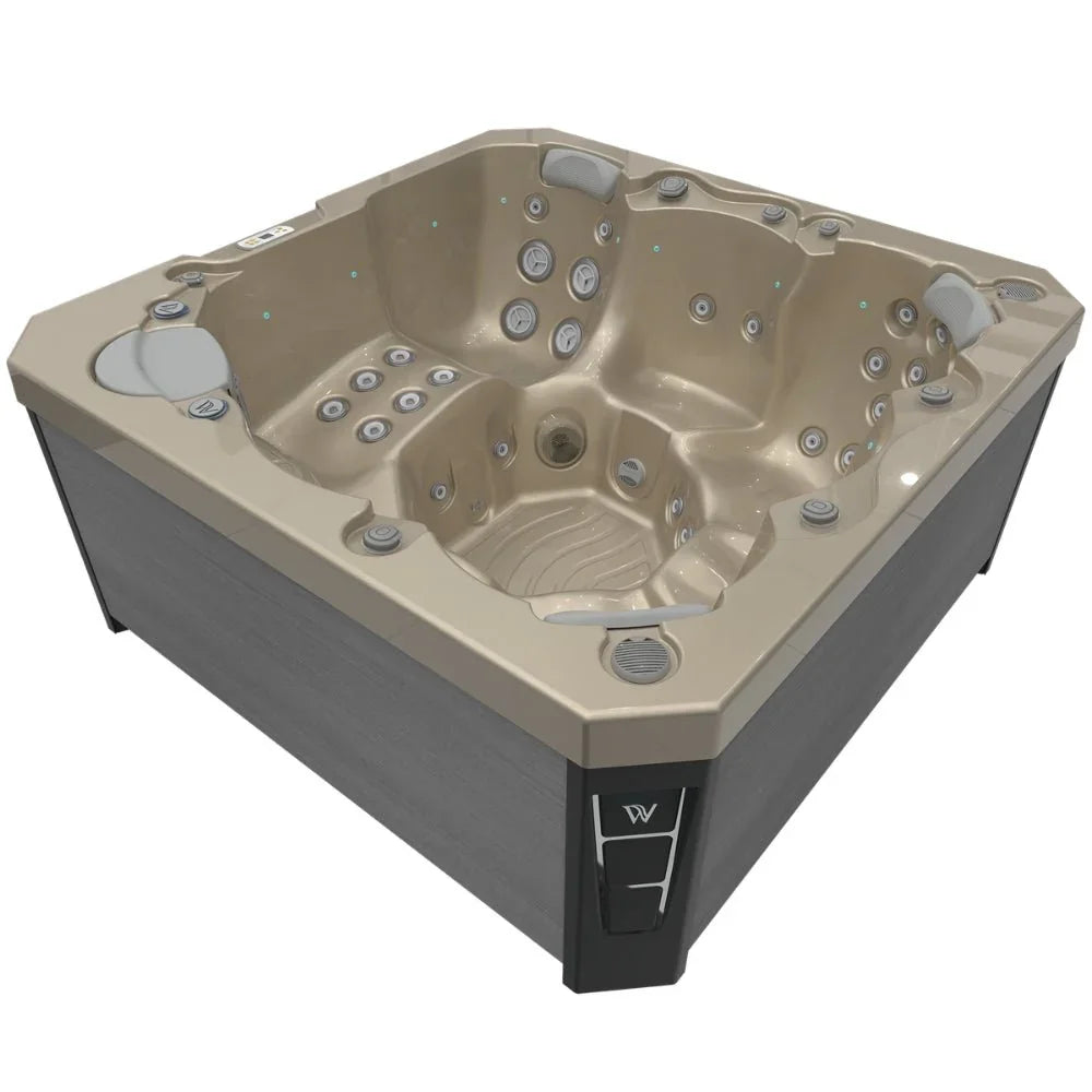 Wellis Prague Life Outdoor Whirlpool in Beige mit Massagedüsen, modernes Spa-Design