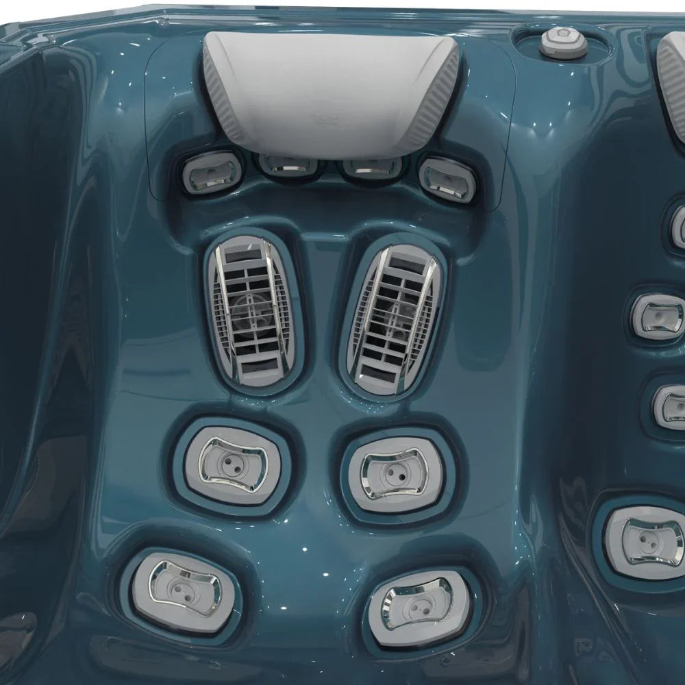 Detailaufnahme Wellis Outdoor Whirlpool, ergonomische Massagedüsen, modernes Design, blau-grau