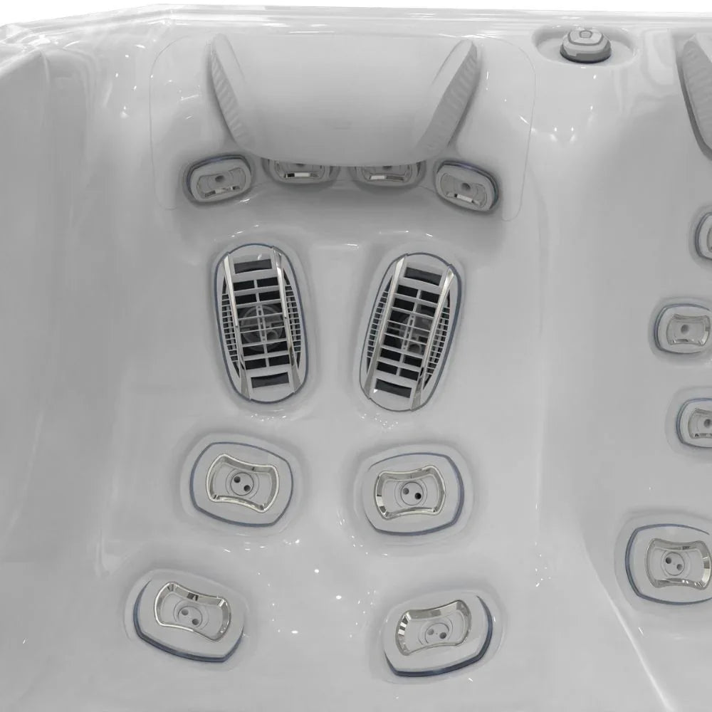 Detailansicht Wellis Whirlpool Massagedüsen in hochwertigem, weißem Acryl-Design