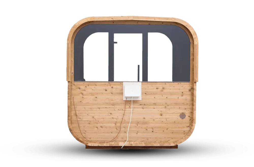 Moderne Outdoor Sauna aus Holz für Garten oder Terrasse, ideales Wellness-Design für Spa-Momente
