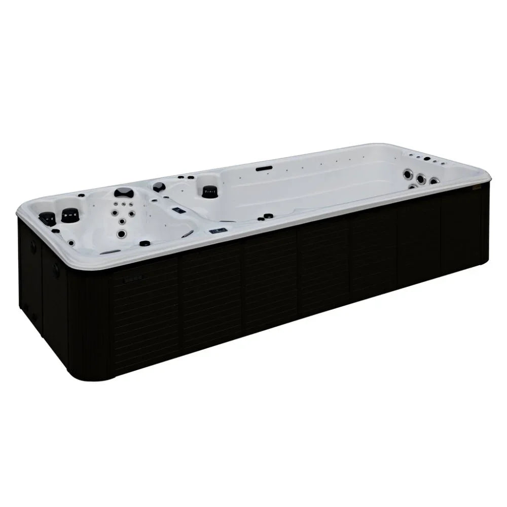SwimSpa Apollo hochwertiger Outdoor Whirlpool für Garten oder Terrasse, modernes Design in Weiß-Schwarz