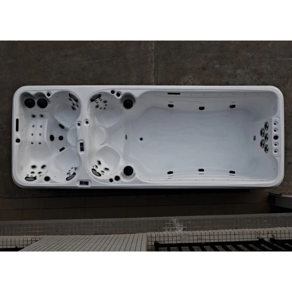 SwimSpa Apollo in Weiß, hochwertiger Outdoor Whirlpool mit ergonomischem Design für Terrasse oder Garten