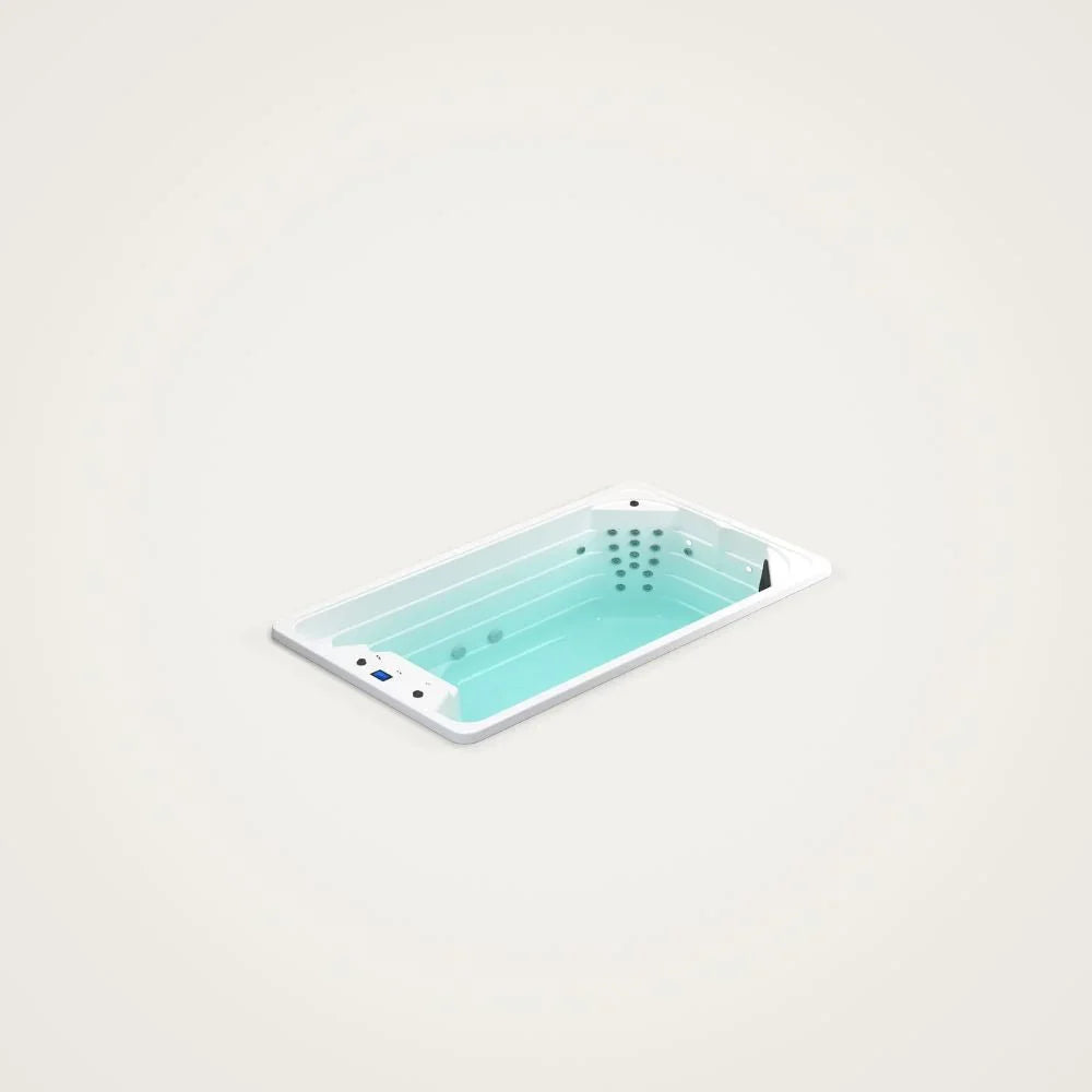 Kompakter SwimSpa Outdoor Whirlpool mit Düsen, modernes Design, weiß, für Garten oder Terrasse
