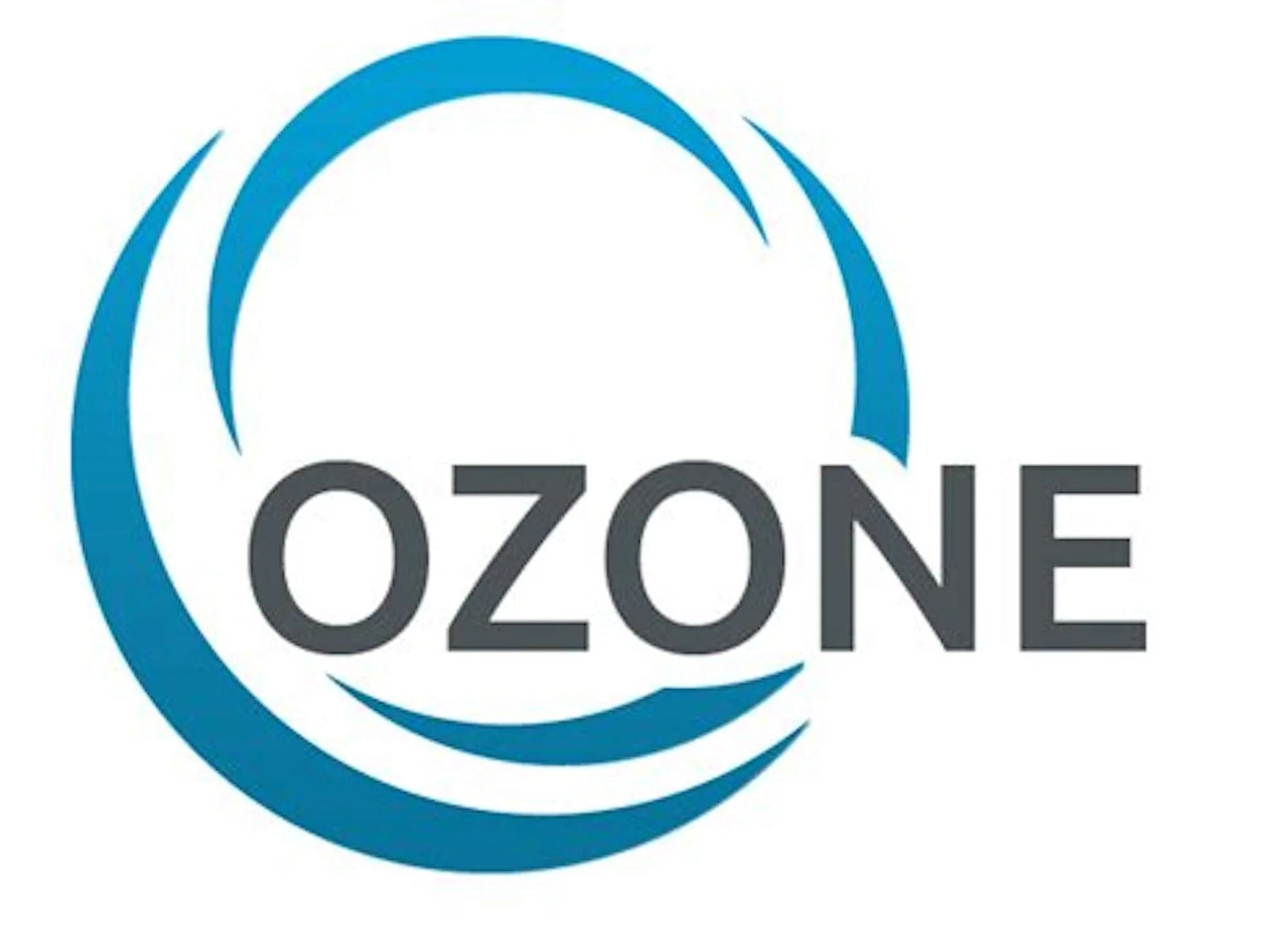 Ozone Logo mit stilisiertem blauen Kreis und Schriftzug, modernes Design