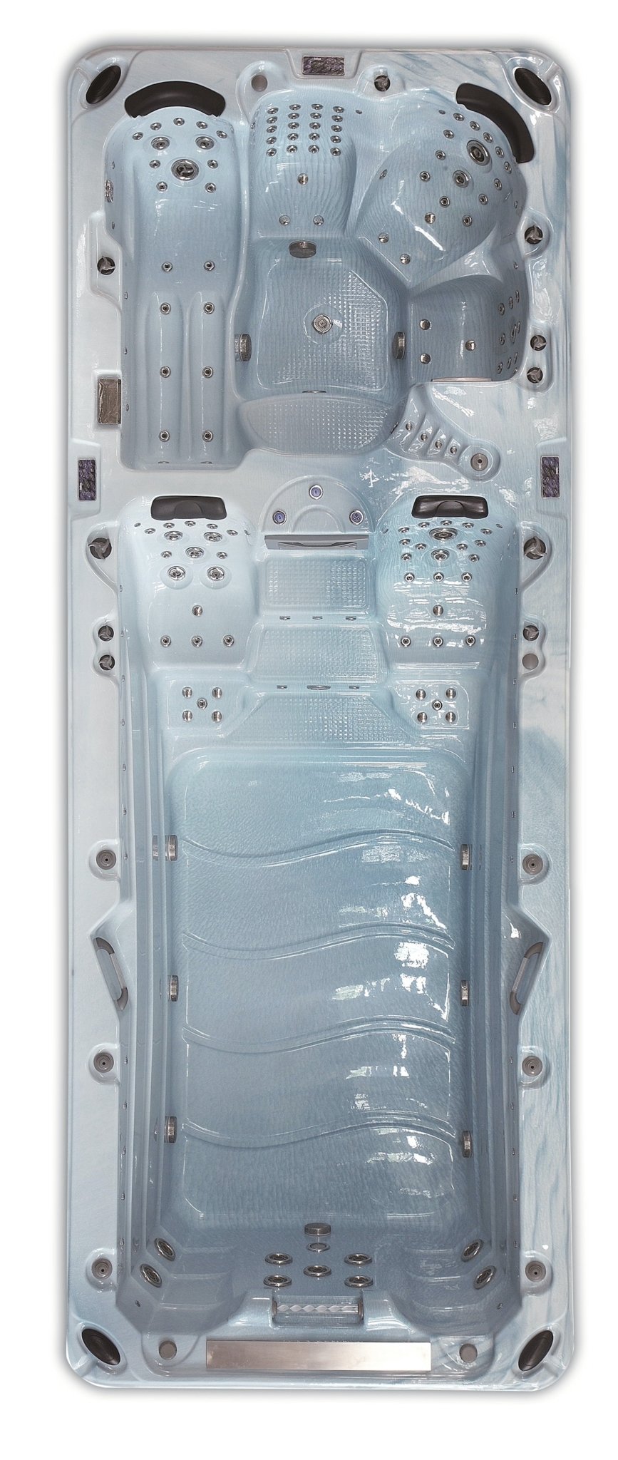 New Wave Elite Pro 590 Swim Spa mit Massagedüsen, Gegenstromanlage und rutschfester Oberfläche für Wellness und Entspannung.