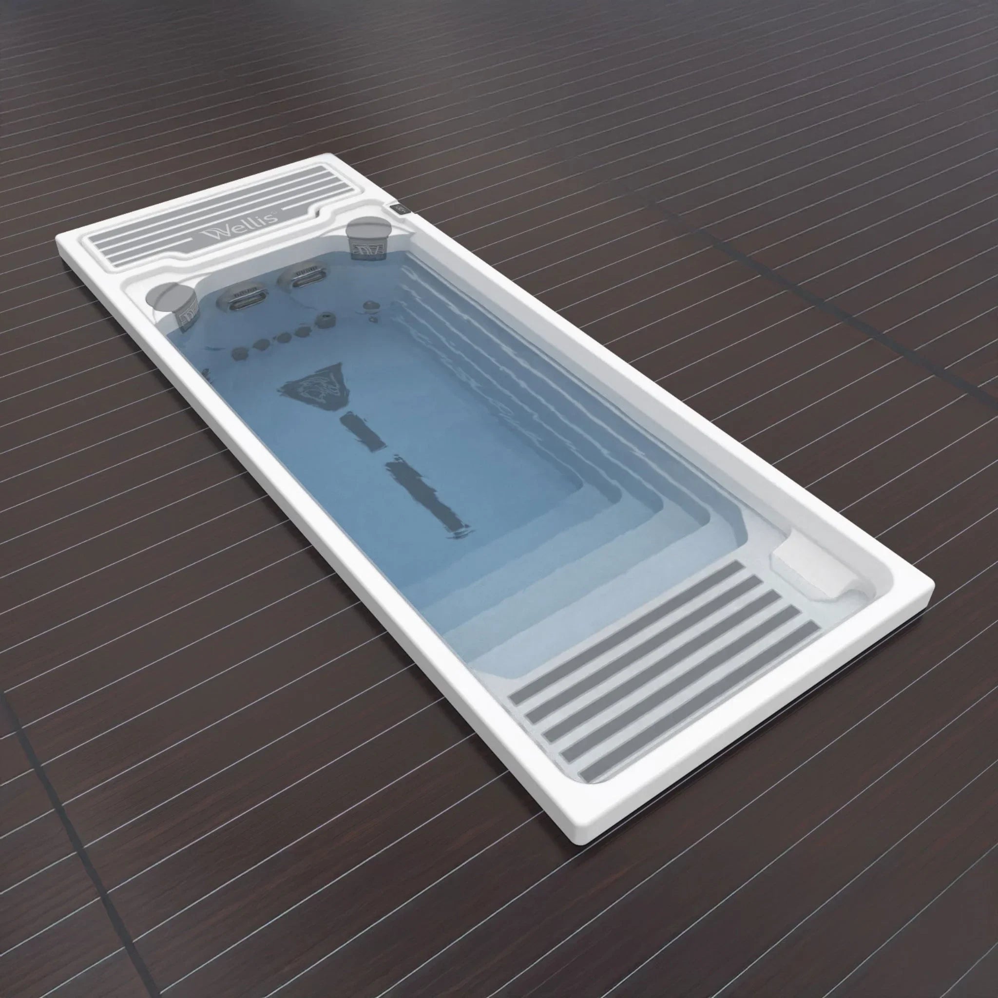 Wellis SwimSpa Beach Club Deluxe auf moderner Terrasse, luxuriöses Outdoor Whirlpool-Design