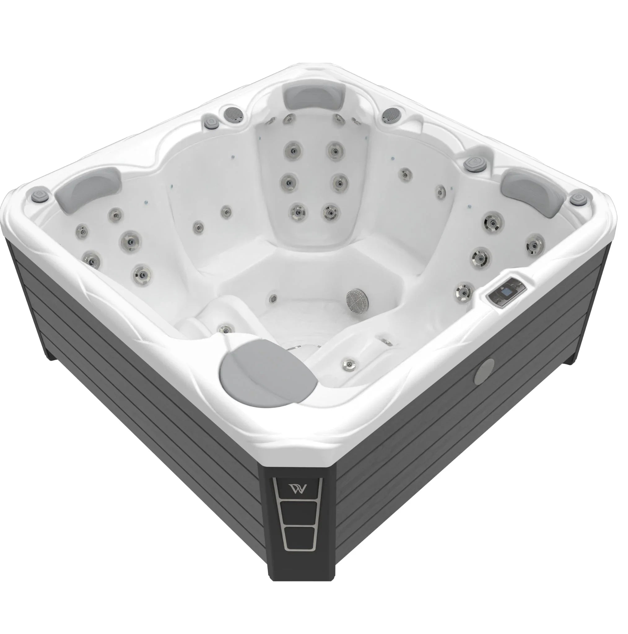 Wellis Outdoor Whirlpool mit grauer Verkleidung, viele Massagedüsen, modernes Design