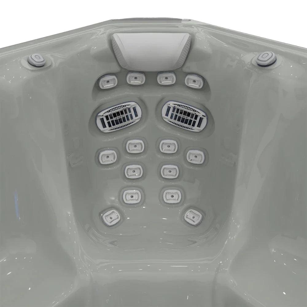 Detailansicht Wellis Outdoor Whirlpool, ergonomische Liegefläche mit Massagejets, modern
