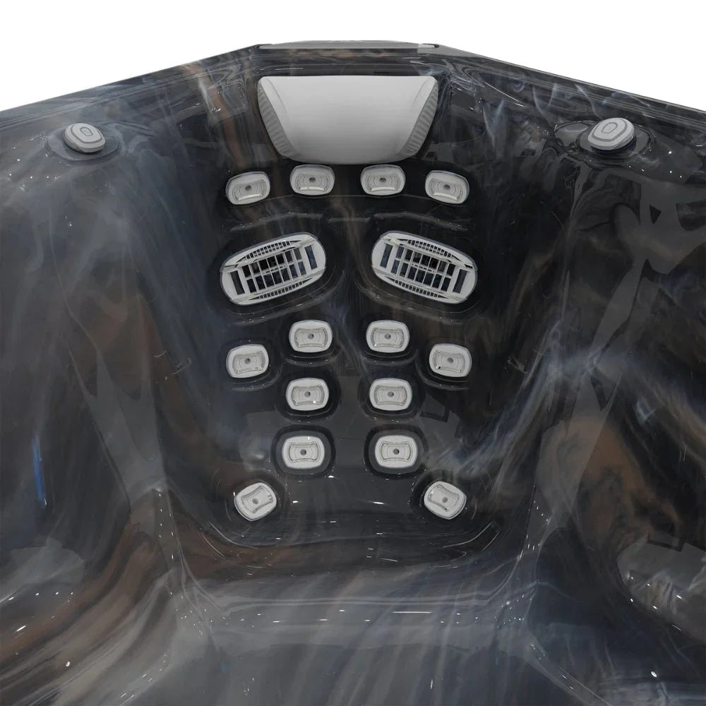 Detailansicht Wellis Outdoor Whirlpool Massagedüsen, modernes Design in Schwarz-Grau