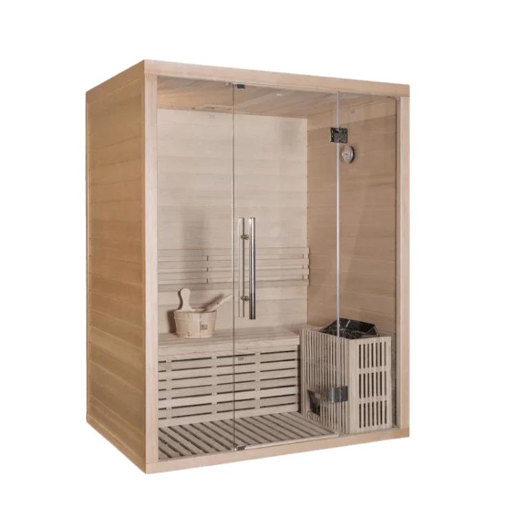 Wellis Finnische Sauna für 2 Personen, modernes Design aus hellem Holz, hochwertige Glasfront
