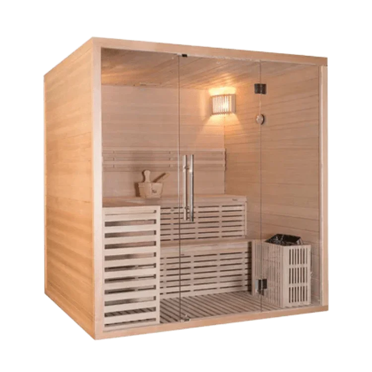 Wellis Serenis Sauna für 4 Personen aus hellem Holz, modernes Design für Garten oder Terrasse